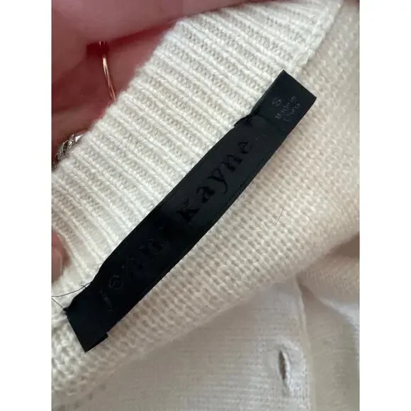 JENNI KAYNE Cooper Button Up Cardigan Warm Ivory Wool Cashmere Size Small - Picture 7 of 8